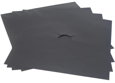 Protecteur de Plaque de Cuisson à Gaz Noir 12 Pièces en Fibre | Tissu en Fibre de Verre Résine, Trou Central Prédécoupé, pour Restaurant et Salle à Manger