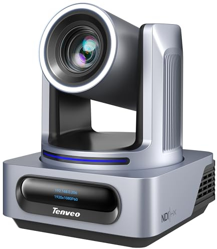 Tenveo Cámara PTZ con NDI, Seguimiento Automático de Rostro y Silueta Humana con IA, Zoom Óptico 20X, Transmisión en Vivo con 3G-SDI/HDMI/USB3.0/LAN(PoE), Luz Tally y Pantalla IP