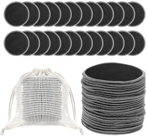 Yuanchu 24 almohadillas desmaquillantes reutilizables, suaves y redondas, de microfibra de algodón de bambú con bolsa de malla