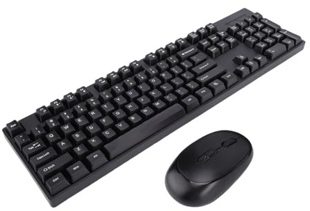 VELATEMOR Tastiera e Mouse Wireless Combinati Tastiera 2.4G 104 Tasti con Mouse Ergonomico Wireless per PC (BLACK)