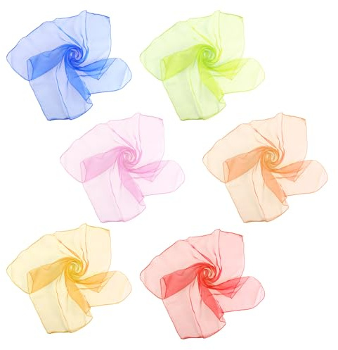 Bremorou 6Pcs Chiffon Scarf Sheer Scarf Set - Soft Breathable Silk Lightweight Accent Scarfs for Women, Square Color Bandana Handkerchief, Ribbon Scarves, 23.62 x 23.62 inches