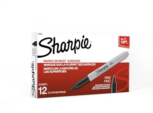Sharpie Permanent Markers, Fine Tip, Black, 12 Count - Quick Drying, Fade Resistant, For Wood, Plastic, Paper, Metal, And More