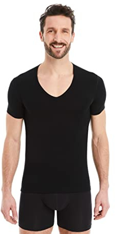 FINN Maglietta Intima Business Uomo a Manica Corta con Scollo a V - Maglia Sottogiacca in Originale Tessuto Lenzing® Modal - La T-Shirt Perfetta sotto Camicia e Abito Nero L