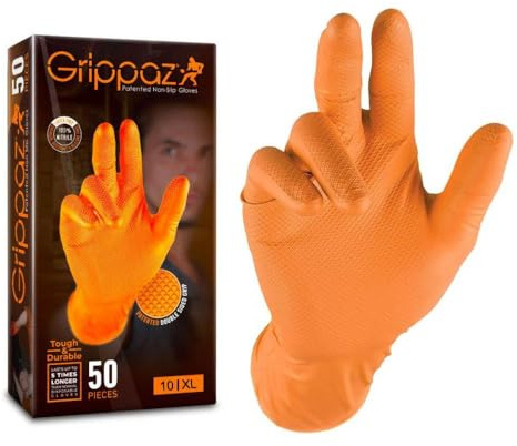 GANTS GRIPPAZ EN NITRILE SANS SILICONE ORANGES TAILLE XL - 50 GANTS