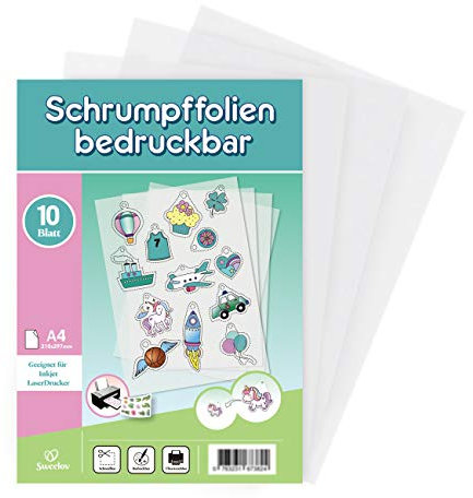 Sweelov 10 Blatt Schrumpffolien Bedruckbar A4 Schrumpfende Plastikfolie transparent Deko Folie für Handwerk