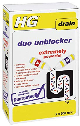 HG Drain Duo Unblocker Sink Drain Pipe Cleaner for Kitchen and Bathrooms 2x500ml (1 Pack)
