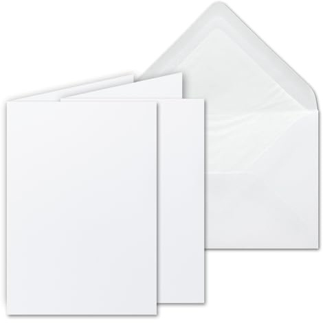 25 Sets - großes Kartenpaket, Hochweiß (Weiß), matt, mit 25 Faltkarten, passenden weißen Einlegeblättern & 25 gefütterten Umschlägen - DIN B6, 12 x 17 cm - 120 x 170 mm