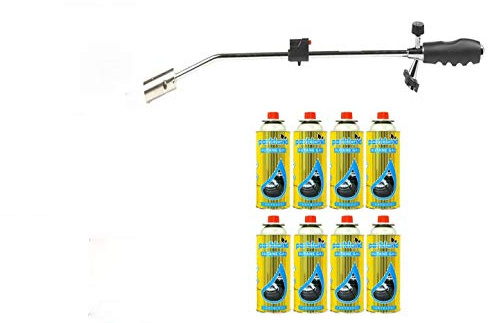 Gas Weed Burner - Garden Outdoor Moss Fungus - Environmentally friendly - Canisters of Butane - Strong Performance - Completely secure (weed burner + 8 butane gas)