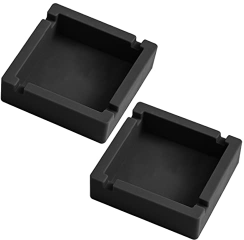 2Pcs Cigar Ashtray Silicone Unbreakable Cigarettes Ashtray Big with 4 Dual-use Rest for Outdoors, Patio, Outside, Indoor (Black)