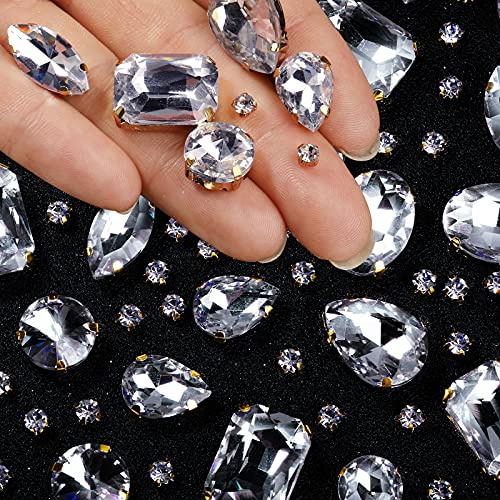 WILLBOND Strasssteine zum Aufnähen, mit Klauen, flache Rückseite, Kristall-Strasssteine, mit Metall-Krappenfassung, Edelsteine, Acrylglas, Näh-Edelsteine für Kleidung, DIY, Handwerk, Schuhe, Kleid,