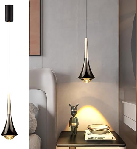 ACMHNC Lampada a Sospensione Camera da Letto, Lampada Sospensione Moderne per Comodino Cucina, Goccia D'acqua, 7W LED Lampadario Soffitto Oro Nero per Soggiorno Tavolo da Pranzo Hotel