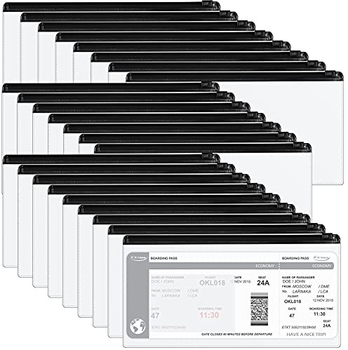 Marspark 100 Pieces Clear Pencil Case Zipper Envelope Bulk with Label Pocket Clear Plastic Envelopes with Zippered, A6 Pencil Bags for Cash, Office Supplies, 9.2 x 4.7 Inches(Black)