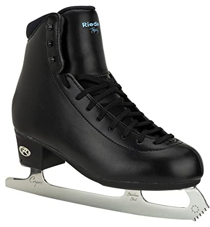 Riedell Topaz Adult Ice Skates for Women and Men - Supportive, Comfortable, Moisture-Wicking Adult Ice Skates with Stainless Steel Eclipse Capri Blade - Black - 12
