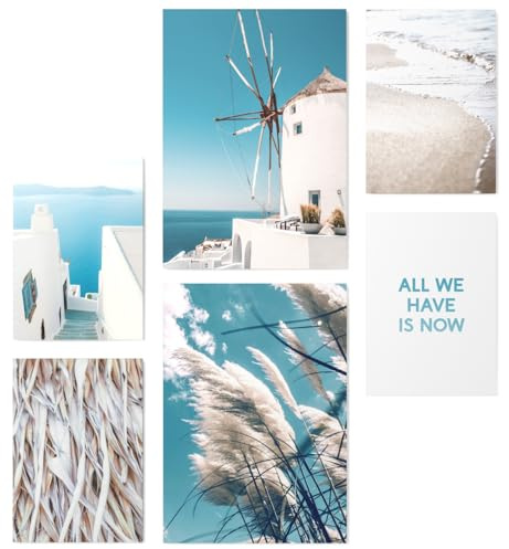 Papierschmiede® Mood Poster Set Greece Vacation, Bilder Wohnzimmer Deko Schlafzimmer, 2x 30x40 cm und 4x 20x30 cm, blau weiß Griechenland Strand - Wandposter ohne Rahmen
