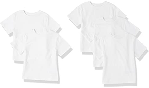Amazon Essentials Boys' Short Sleeve Tee Shirts, Cotton Jersey, Pack of 5, White, Medium