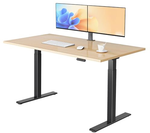 E.For.U® höhenverstellbarer Schreibtisch 160x80 cm, 2 Motoren, elektrisch höhenverstellbares Tischgestell mit 2-Fach-Teleskop, Memory-Steuerung (Schwarz), DT20L mit Tischplatte (Buche)