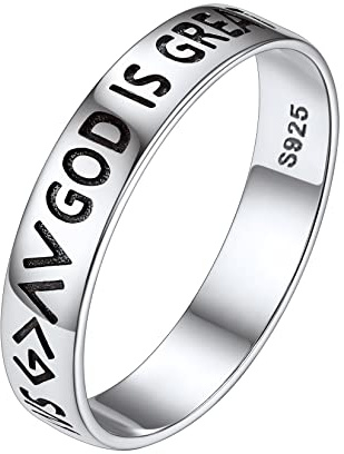 Silvora 925 Sterling Silber Ring in 4mm breit Stapelbarer Dünner Fingerring God Is Greater Than The Highs and Lows Freundschaftsring Partnerring Verlobungsring Ringgröße 69（22.3）