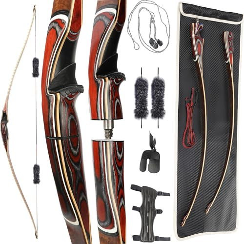 wolfman 60 Zoll traditioneller Bogen Takedown Langbogen Set 20-55 lbs Bogenschießen Jagdbogen Reiterbogen Recurvebogen Dreiecksbogen (55 LBS, Typ A)