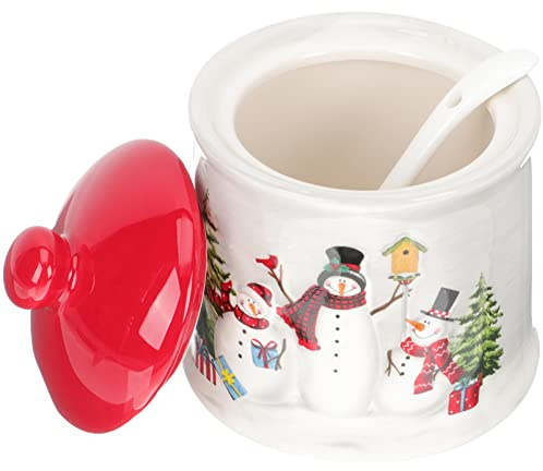 UPKOCH Contenedor De Condimentos De CeráMica Con Tapa 8.5 Oz Recipiente Para Especias Decorativo Con DiseñO De MuñEco De Nieve NavideñO Para Cocina Y Reuniones Familiares