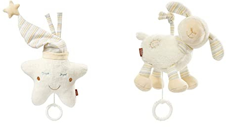 Fehn 154566 Spieluhr Stern – Aufzieh & 154658 Spieluhr Schaf – Aufzieh-Spieluhr mit herausnehmbarem Spielwerk – Melodie Brahms Wiegenlied – Für Babys und Kleinkinder ab 0+ Monaten – Maße: 16 cm