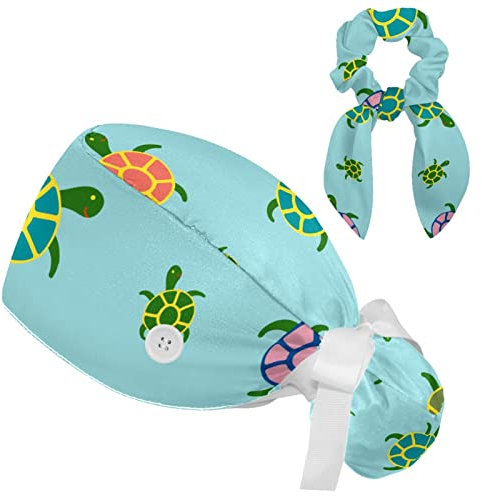 Pilzhaus unter dem klassischen Cartoon Glocke Blume Scrub Caps mit Knöpfen Frauen Arbeitskappe Verstellbares Schweißband Bouffant Hüte, Bunt 11, M/L