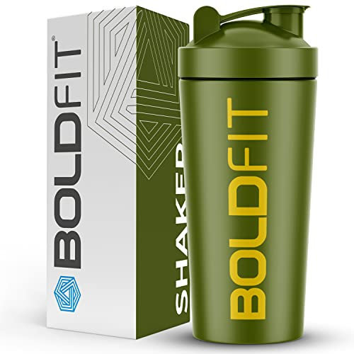 Boldfit Army Green Steel Shaker Bottle, 700ml, Protein Shakes, Sports, BPA Free, Stainless Steel, 100% Leakproof Guarantee