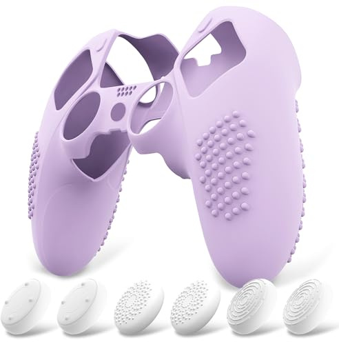 playvital Funda de Silicona para ps5 Edge Mando | Tacto Suave, Agarre Antideslizante, con 6 Tapas para Joysticks, Carcasa Protectora, Diseño 3D Tachonado, Púrpura Malva