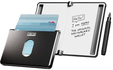 New Things Lab MEMO Whiteboard Wallet - An Innovative Mini Pocket Notebook & Aluminum RFID Blocking Wallet for Men & Women - Dry Erase Notepad w/ 6 Card Slots, Pen & Magnet Closure - Charcoal Black