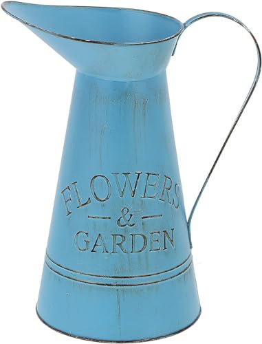 Vase décoratif en métal - Pichet français en fer - Style shabby chic - Vase à fleurs en métal galvanisé - Pot à lait rustique - Seau à fleurs rustique