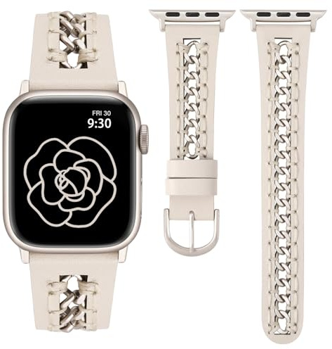 TOYOUTHS Lederarmbänder kompatibel mit Apple Watch Armband 41/40/38/42/44/45/46/49mm Damen, Elegant Dressy Leder Armbänder mit Ausgehöhltes Kettenarmband für iWatch 11 10 9 8 7 6 5 4 SE/Ultra 3 2 1