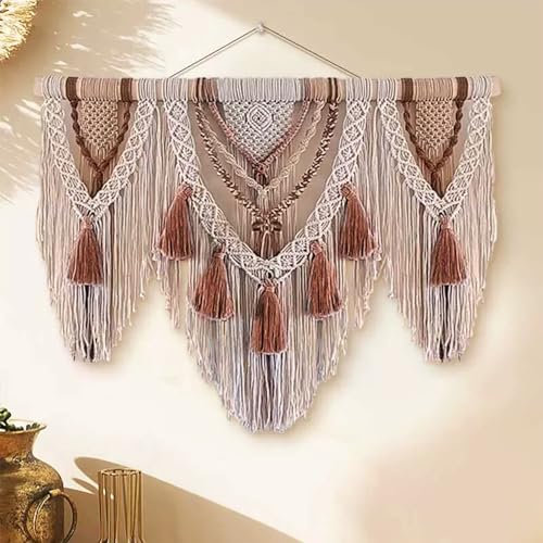 WABMJGW Geometrische Kunst Makramee Wandbehang Großer Boho Gewebter Wandteppich,Handgewebter Baumwollseil Wandteppich mit Quaste,Boho Makramee Wanddekoration DIY Basteln,A-140x110cm