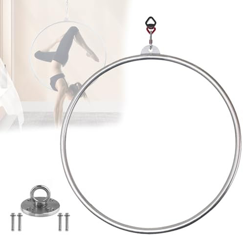 Quixnova Set di Cerchi Aerei, Cerchio Lyra Aereo Professionale, Cerchio Aereo a Punto Singolo in Acciaio Inossidabile, Diametro Tubo 2,5 cm, Cerchio Aereo Yoga per casa, Palestra, Club,90cm