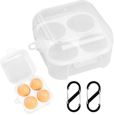 Hueveras de Plastico 4 Celdas,Dancepands 2 Piezas Portahuevos Portátil Resistente a las Vibraciones Recipiente para Huevos con Mosquetón para Camping Picnic Senderismo Viaje