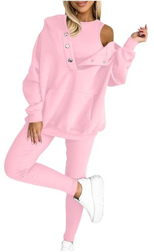 HAOLEI Dreiteiliges Damen Sport Sweatshirt Set, Kapuzen Sweatshirt Und Leggings, Lässiger Und Bequemer Sportanzug, Sale Jogginganzug Stilvoll, Trainingsanzug Elegant Günstig Sport Set Atmungsaktiv