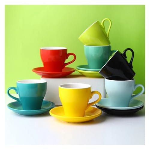 Fmesoo Juego de Tazas de café de Estilo Europeo de 350 ml, Taza de cerámica Sencilla for el hogar, Juego de Tazas de té de la Tarde inglesas, Tazas de té y platillos de Colores Beker(06)