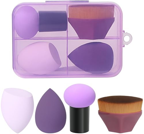 Esponja Maquillaje 4 Esponjas de Maquillaje Para Base de Maquillaje, Juego de Brochas de Maquillaje, 4 piezas, Kabuki, Rubor y corrector (4-1-55-purple)