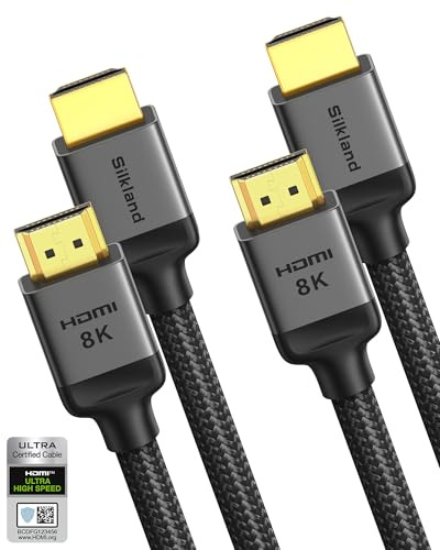 Silkland 10K 8K HDMI 2.1 Kabel 2m, 2Pack Zertifiziertes HDMI®Kabel 4K@144Hz/120Hz 8K@60Hz, eARC, HDR10, 48Gbps, HDCP2.3 für Dolby Atmos/HDTV/Soundbar/Blu-ray/Beamer/Laptop/Display/TV Box/PC