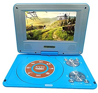 Bärbar DVD-spelare, Bärbar DVD-spelare med laddningsbart batteri vridbar skärm och dubbla högtalare Mobil DVD-spelare for barn,för hem, bil(Blauw)