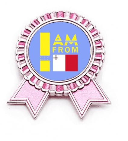 Brosche I Am From Malta Art Deco Fashion Badge Pin Pink Winner Award Medal, M, Metall