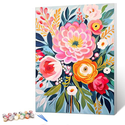 gelrovaled Malen Nach Zahlen Erwachsene, Handgemalt Ölgemälde Kit für Anfänger und Erwachsene Mit 3-Pinseln und Acrylfarbe, 30X40CM, mit Rahmen, Flower 03