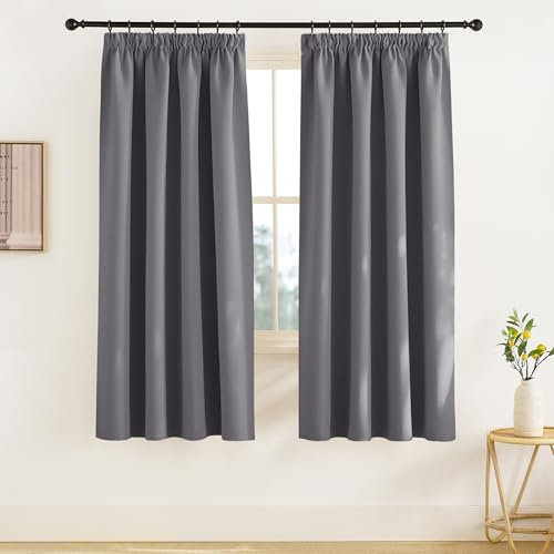 KGORGE Graue Verdunklungsvorhänge Kurz Vorhang Blickdicht mit Kräuselband | 2er Set,175 x 140 cm(HxB),Thermovorhang Hitzeschutz,Verdunkelung,Sonnenschutz,Blackout Curtains,für Schafzimmer/Küche