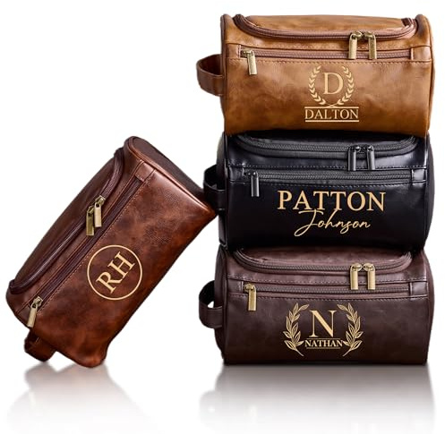 Thinocusty Trousse de toilette personnalisée en cuir pour homme, Disponible en 4 couleurs, Only one size, Trousse de toilette en cuir pour homme