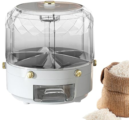 Rotating Rice Dispenser | Large Round Bean Container, 360 Rotating Candy Dispenser, Washable 6 Compartment Storage Box for Cabinet