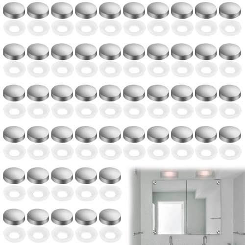 GSKQCRPR 20 Pack Chrome Dome Screw Caps, 14mm Clip-On Decorative Covers for Mirror Screws, Stainless Steel Anti Rust Caps for Bathroom/Kitchen/Commercial Spaces (Chrome Finish)
