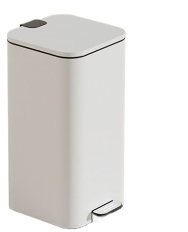 YHxFlux Pattumiera a pedale quadrata con coperchio, in acciaio inox con abbassamento automatico e inserto interno, da 7/8/10 litri, per soggiorno, bagno, cucina, cucina, bianco, 10 l