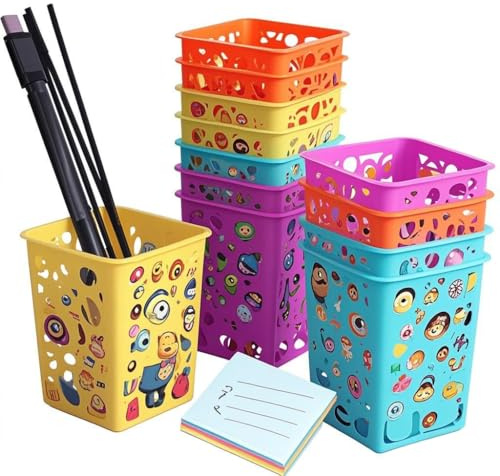 Doaizer Pencil Holders Pen Cups, Colorful Office Desktop Storage Organizer Square Classroom Pencil Dispenser Basket for Desk, Pack of 12