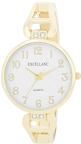 Excellanc Damen-Spangenuhr Armreif-Metallarmband lesbare Ziffern Analog Länge 15 cm Quarz-Armbanduhr Geschenkidee für Frauen (Gold)