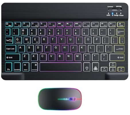 Tastiera e wireless slim – Combo con retroilluminazione LED, silenziose 7 | colori – Tastiera ricaricabile | Strumento di ingresso per computer per giochi di ufficio di lavoro,