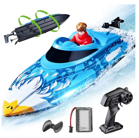 BEZGAR RC Boat, 12 inch Self-Righting Remote Control Boat for Kids and Adults, 25 KPH Fast RC Speed Boats with 700mAh Battery, Ideal Waterproof Toy for Lakes & Pools - HJ822 Blue