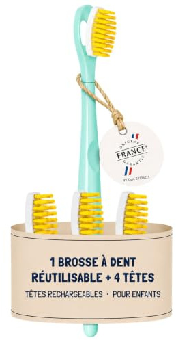 [EHOP] Pack Brosse à Dents Rechargeables Compatibles | Convient à Enfant | Fabriqué en France | Dentaire Écolo (Bleu)